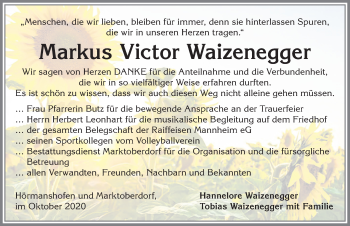 Traueranzeige von Markus Victor Waizenegger von Allgäuer Zeitung, Marktoberdorf