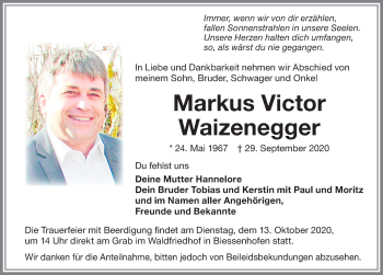 Traueranzeige von Markus Victor Waizenegger von Allgäuer Zeitung, Marktoberdorf