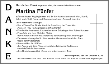 Traueranzeige von Martina Fünfer von Allgäuer Zeitung, Kaufbeuren/Buchloe