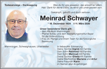 Traueranzeige von Meinrad Schwayer von Memminger Zeitung