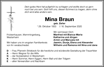Traueranzeige von Mina Braun von Memminger Zeitung