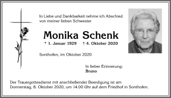 Traueranzeige von Monika Schenk von Allgäuer Anzeigeblatt