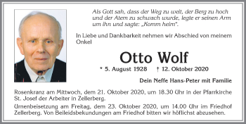 Traueranzeige von Otto Wolf von Allgäuer Zeitung, Kaufbeuren/Buchloe