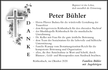Traueranzeige von Peter Bühler von Der Westallgäuer