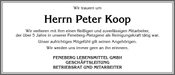 Traueranzeige von Peter Koop von Allgäuer Zeitung,Kempten
