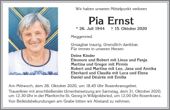 Traueranzeige von Pia Ernst von Allgäuer Zeitung,Kempten