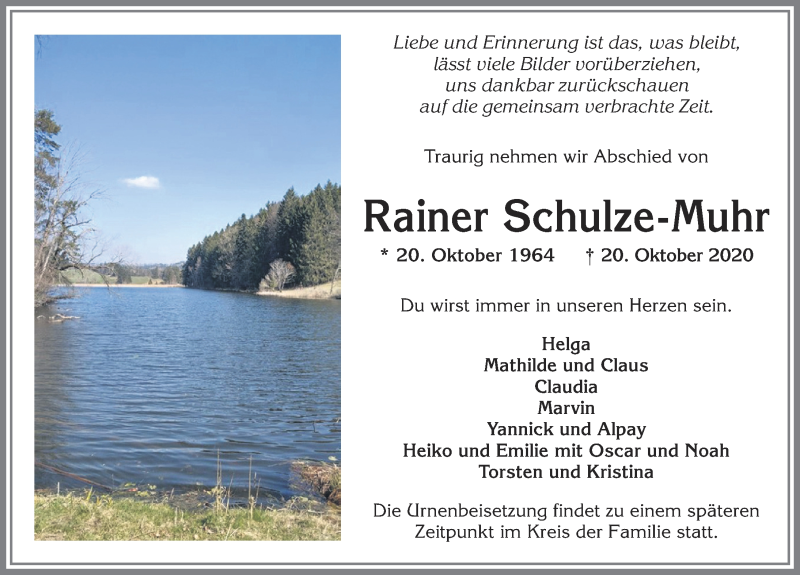  Traueranzeige für Rainer Schulze-Muhr vom 24.10.2020 aus Allgäuer Zeitung