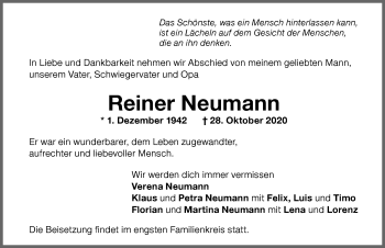 Traueranzeige von Reiner Neumann von Memminger Zeitung