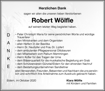 Traueranzeige von Robert Wölfle von Memminger Zeitung