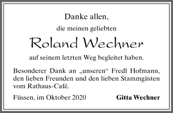 Traueranzeige von Rolöand Wechner von Allgäuer Zeitung, Füssen