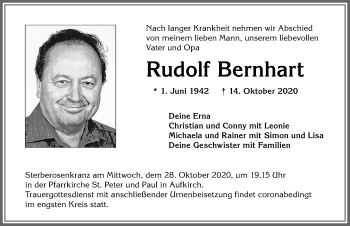 Traueranzeige von Rudolf Bernhart von Allgäuer Zeitung, Kaufbeuren/Buchloe