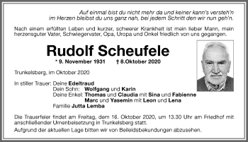 Traueranzeige von Rudolf Scheufele von Memminger Zeitung