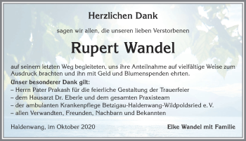 Traueranzeige von Rupert Wandel von Allgäuer Zeitung,Kempten