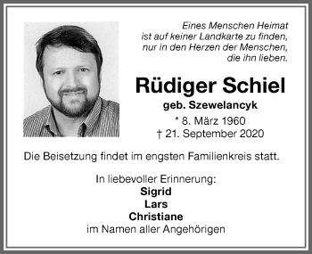 Traueranzeige von Rüdiger Schiel von Memminger Zeitung