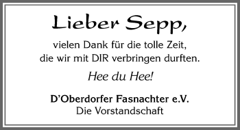 Traueranzeige von Sepp  von Allgäuer Zeitung, Marktoberdorf
