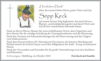 Traueranzeige von Sepp Keck von Allgäuer Zeitung