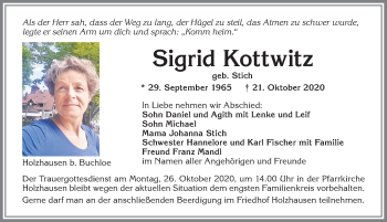 Traueranzeige von Sigrid Kottwitz von Allgäuer Zeitung