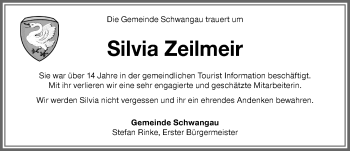 Traueranzeige von Silvia Zeilmeir von Allgäuer Zeitung, Füssen