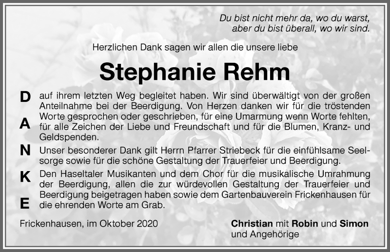  Traueranzeige für Stephanie Rehm vom 02.10.2020 aus Allgäuer Zeitung