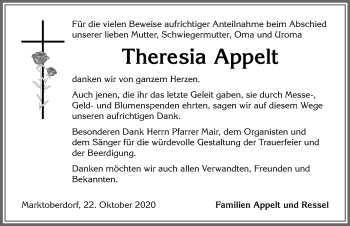 Traueranzeige von Theresia Appelt von Allgäuer Zeitung