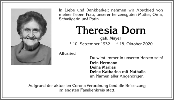 Traueranzeige von Theresia Dorn von Allgäuer Zeitung,Kempten