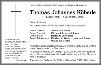 Traueranzeige von Thomas Johannes Köberle von Allgäuer Anzeigeblatt