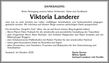Traueranzeige von Viktoria Landerer von Allgäuer Zeitung,Kempten