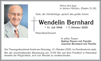 Traueranzeige von Wendelin Bernhard von Allgäuer Zeitung,Kempten