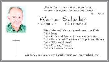 Traueranzeige von Werner Schaller von Allgäuer Zeitung
