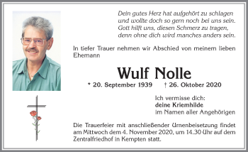 Traueranzeige von Wulf Holle von Allgäuer Zeitung,Kempten