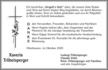 Traueranzeige von Xaveria Tröbelsperger von Allgäuer Zeitung, Kaufbeuren/Buchloe