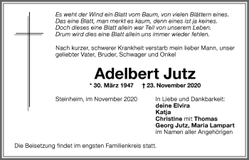 Traueranzeige von Adelbert Jutz von Memminger Zeitung