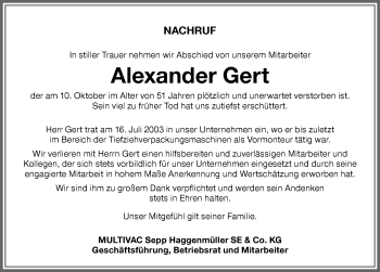 Traueranzeige von Alexander Gert von Allgäuer Zeitung