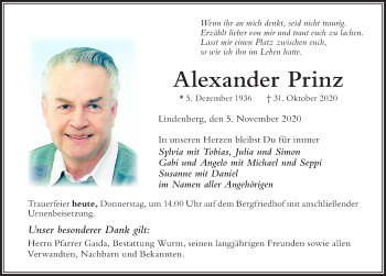 Traueranzeige von Alexander Prinz von Der Westallgäuer