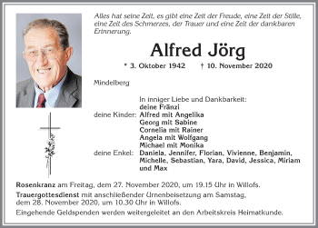 Traueranzeige von Alfred Jörg von Allgäuer Zeitung, Marktoberdorf