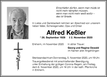 Traueranzeige von Alfred Keßler von Memminger Zeitung