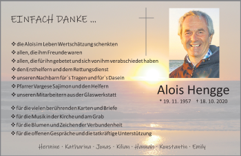 Traueranzeige von Alois Hengge von Allgäuer Zeitung, Marktoberdorf