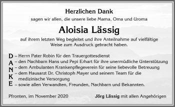 Traueranzeige von Aloisia Lässig von Allgäuer Zeitung, Füssen