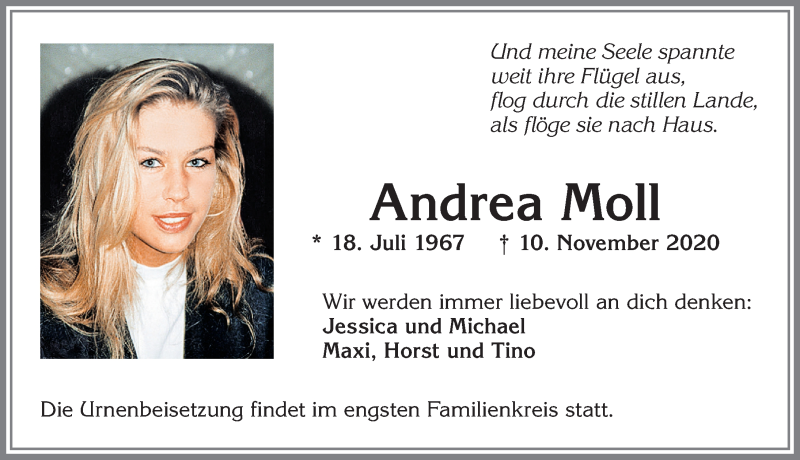  Traueranzeige für Andrea Moll vom 18.11.2020 aus Allgäuer Zeitung, Kaufbeuren/Buchloe
