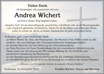 Traueranzeige von Andrea Wichert von Allgäuer Zeitung,Kempten