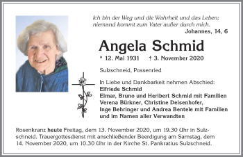 Traueranzeige von Angela Schmid von Allgäuer Zeitung, Marktoberdorf