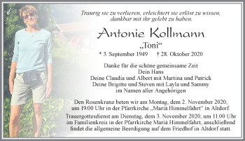 Traueranzeige von Antonie Kollmann von Allgäuer Zeitung, Marktoberdorf