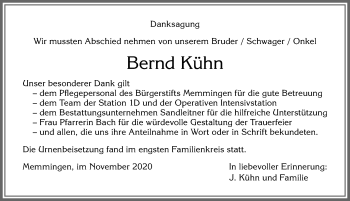 Traueranzeige von Bernd Kühn von Memminger Zeitung