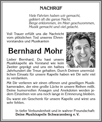 Traueranzeige von Bernhard Mohr von Allgäuer Zeitung