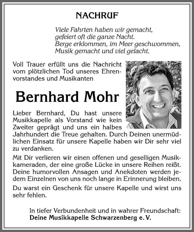  Traueranzeige für Bernhard Mohr vom 28.11.2020 aus Allgäuer Zeitung