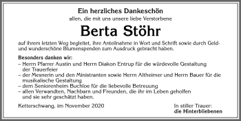 Traueranzeige von Berta Stöhr von Allgäuer Zeitung, Kaufbeuren/Buchloe