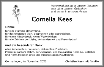 Traueranzeige von Cornelia Kees von Allgäuer Zeitung, Kaufbeuren/Buchloe