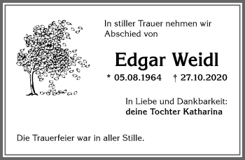 Traueranzeige von Edgar Weidl von Allgäuer Anzeigeblatt