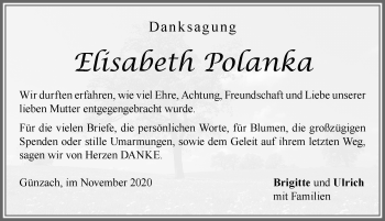Traueranzeige von Elisabeth Polanka von Allgäuer Zeitung, Marktoberdorf