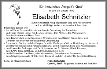 Traueranzeige von Elisabeth Schnitzler von Allgäuer Zeitung, Füssen